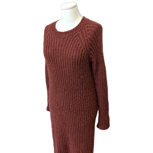 Dreamers Knit Sweater Midi Dress Fall Ribbed Fuzzy Cozy Long Sleeve Rust Red L - Picture 3 of 9